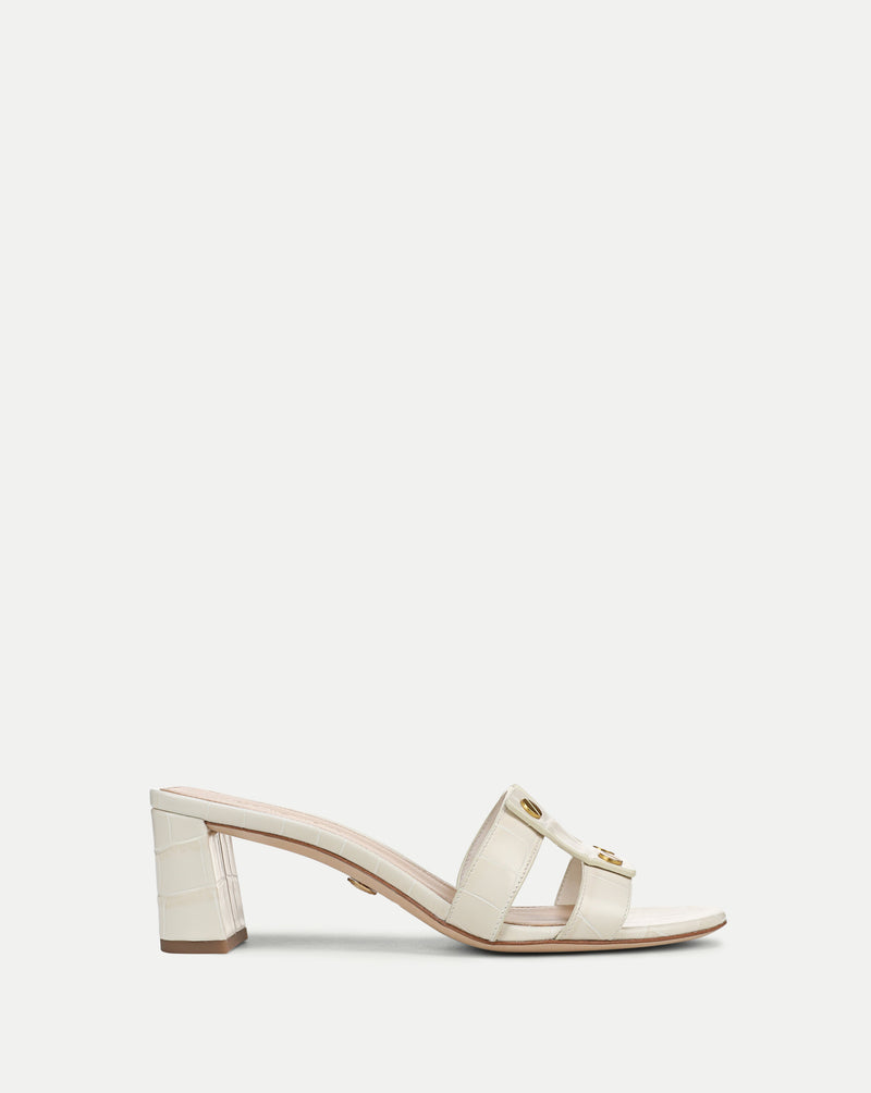 Veronica Beard Via Croc-Embossed Mid-Heel Sandal - Ecru