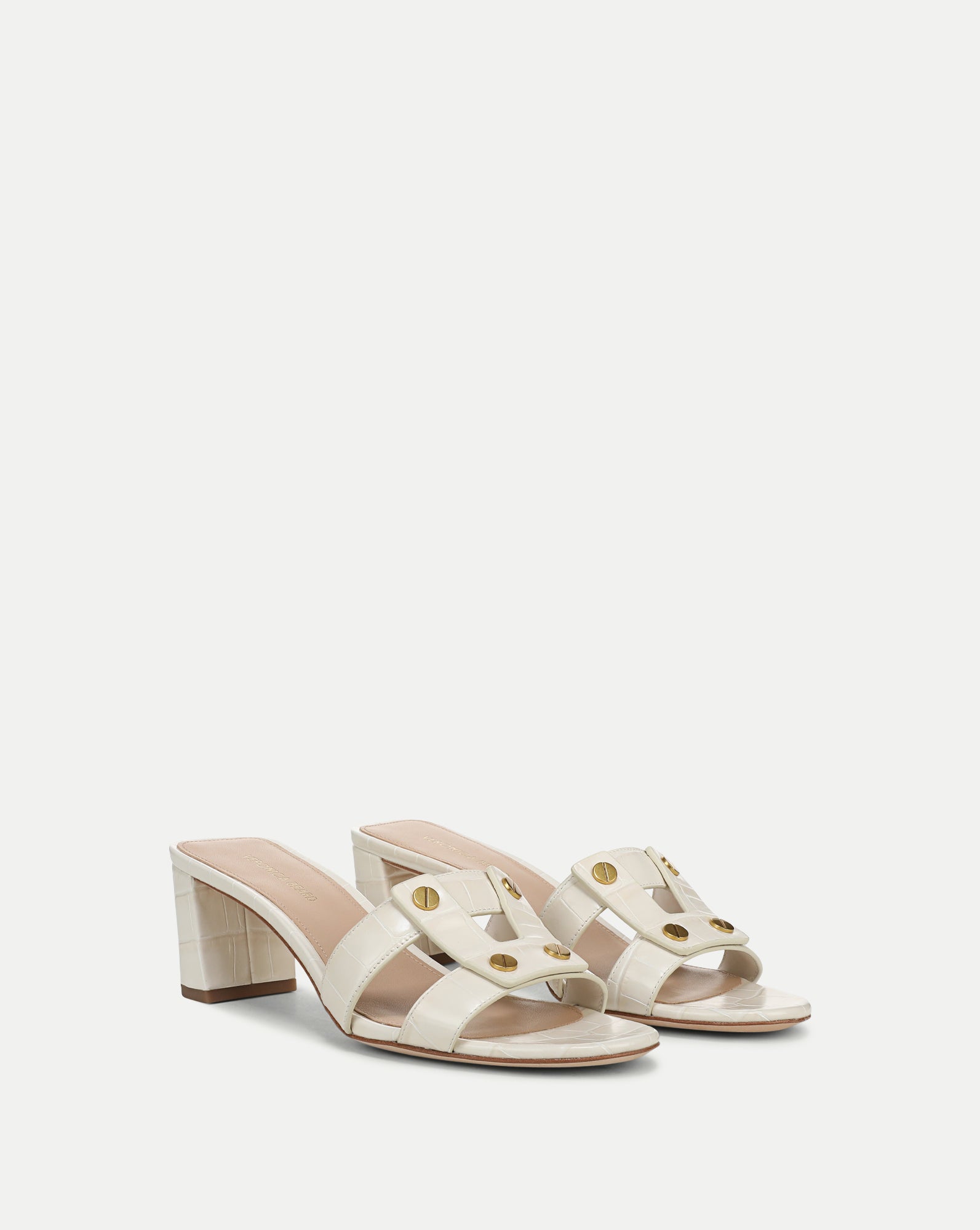 Via Croc-Embossed Heeled Sandal in Ecru | Veronica Beard