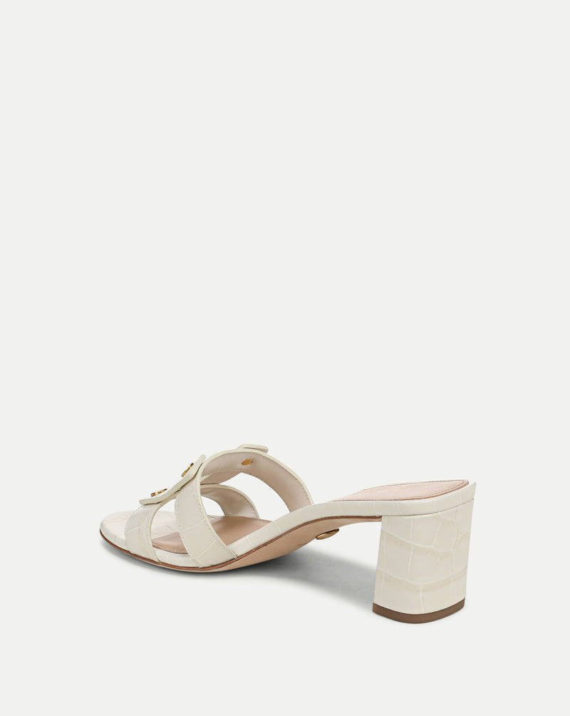 Veronica Beard Via Croc-Embossed Mid-Heel Sandal - Ecru
