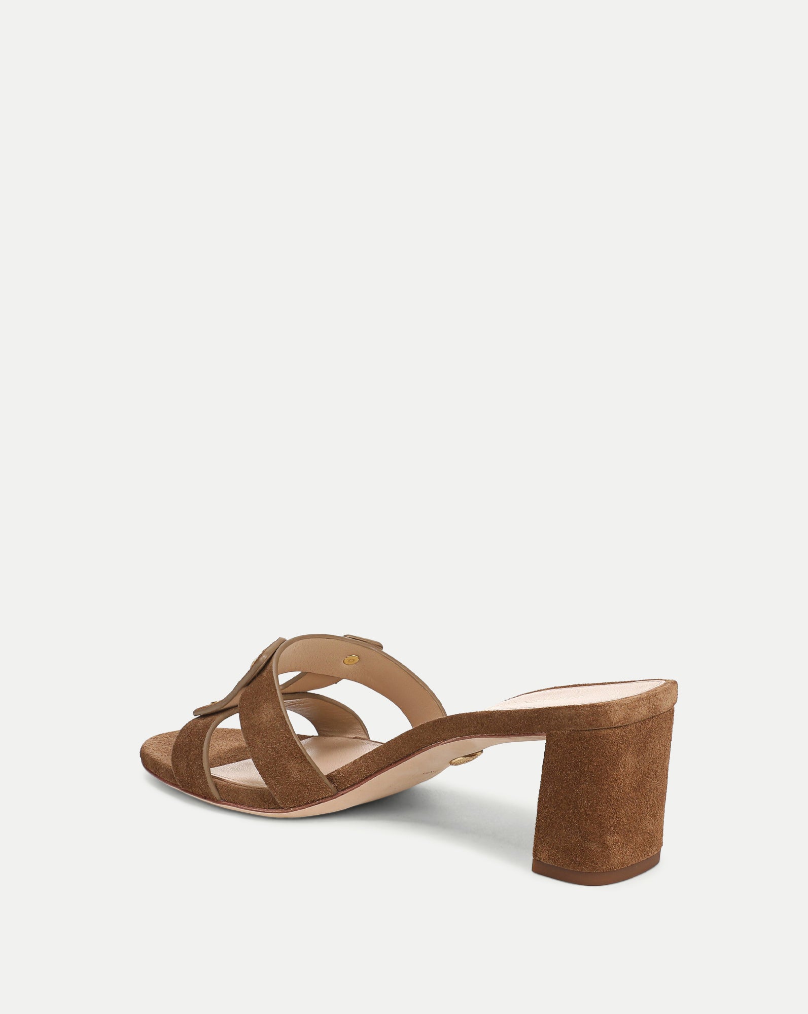 Via Suede Heeled Sandal in Brown Chestnut | Veronica Beard