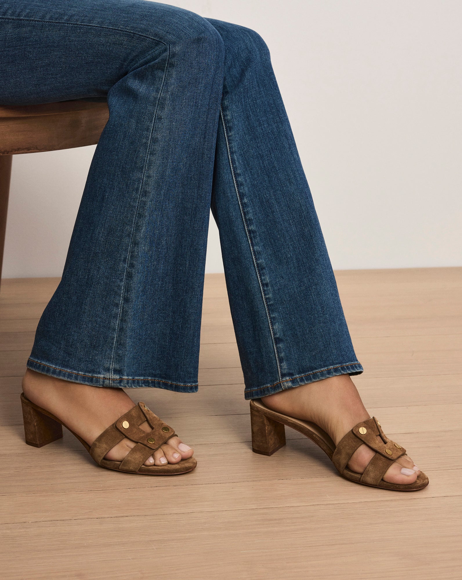 Via Suede Heeled Sandal in Brown Chestnut | Veronica Beard