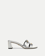 Veronica Beard Via Silver Mid-Heel Sandal - Silver