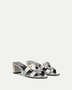 Veronica Beard Via Silver Mid-Heel Sandal - Silver
