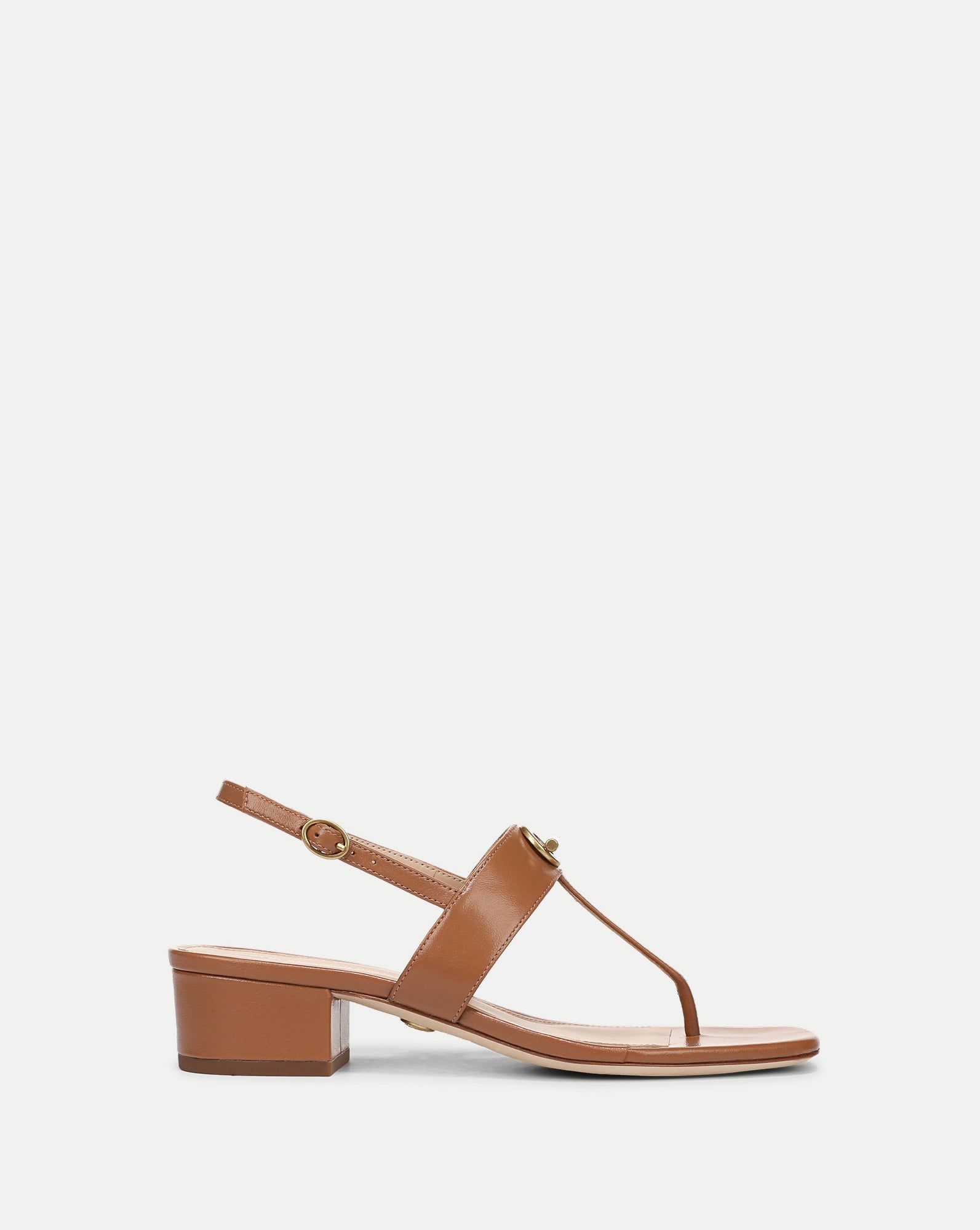 Andie Toggle Block-Heel Sandal in Tan Leather Hazelwood | Veronica