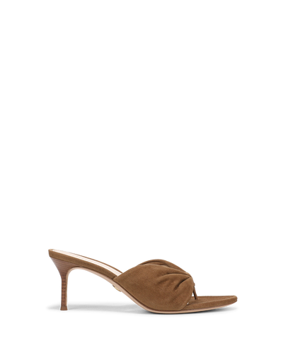 Veronica Beard Tullia Suede Mid-Heel Sandal - Chestnut