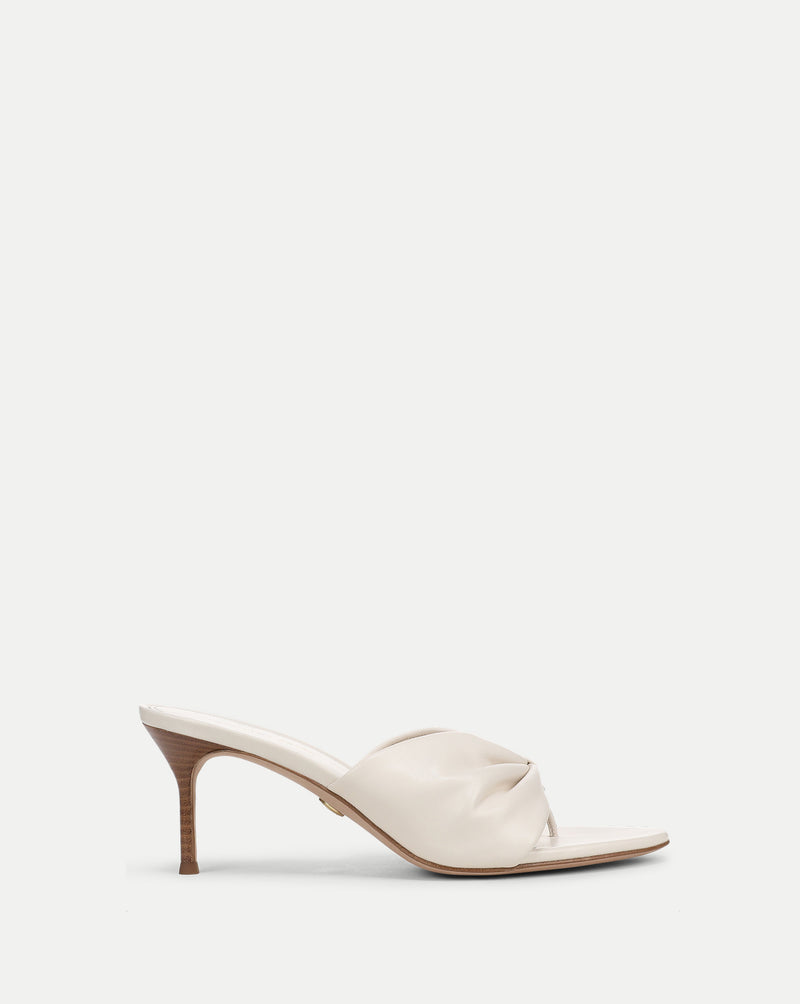 Veronica Beard Tullia Leather Mid-Heel Sandal - Ecru