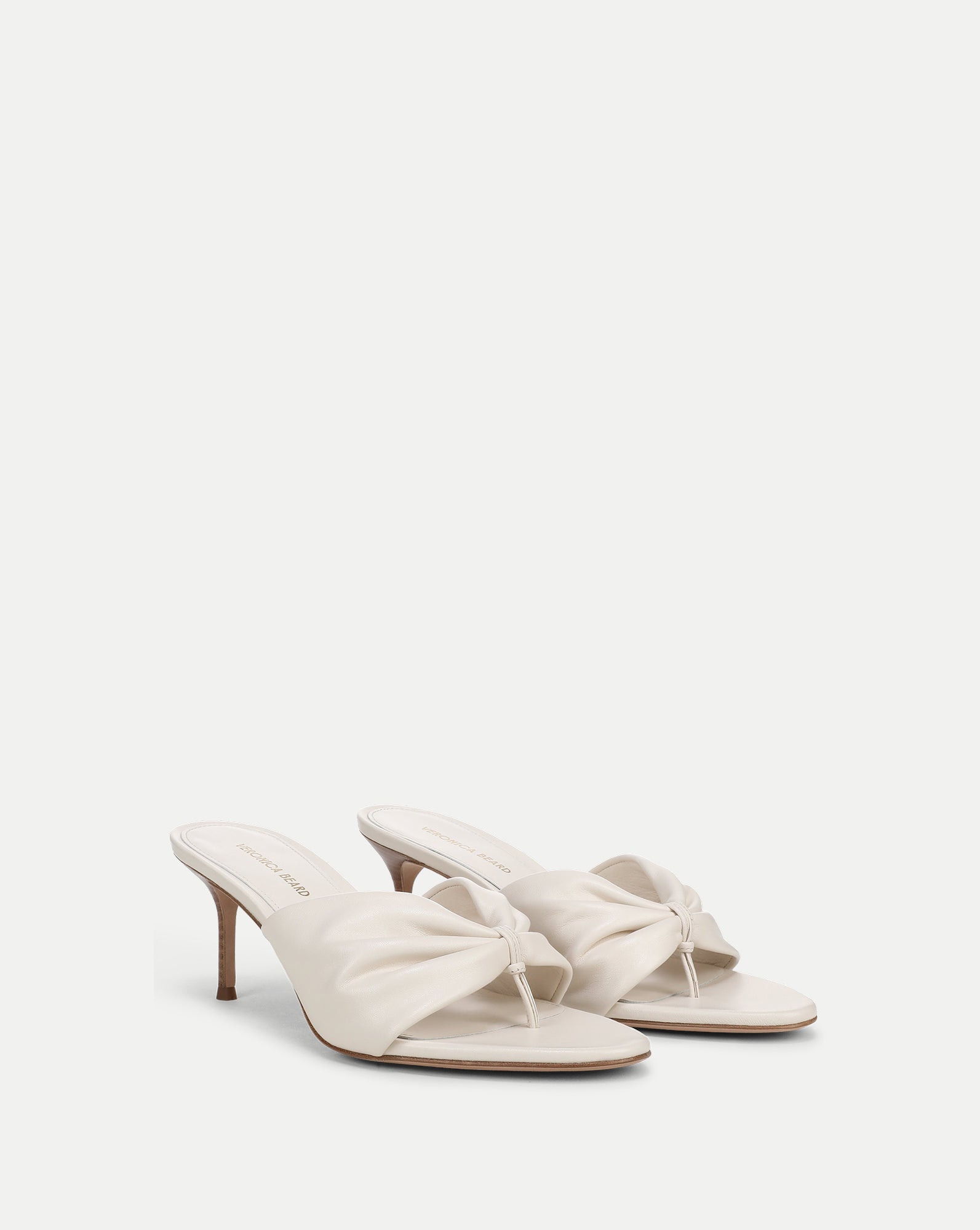 Veronica Beard Tullia Leather Mid-Heel Sandal - Ecru
