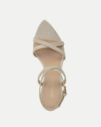Veronica Beard Lanaya Suede Ankle-Wrap Sandal - Stone Khaki