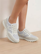 Veronica Beard Light gray and white mesh and suede sneakers.