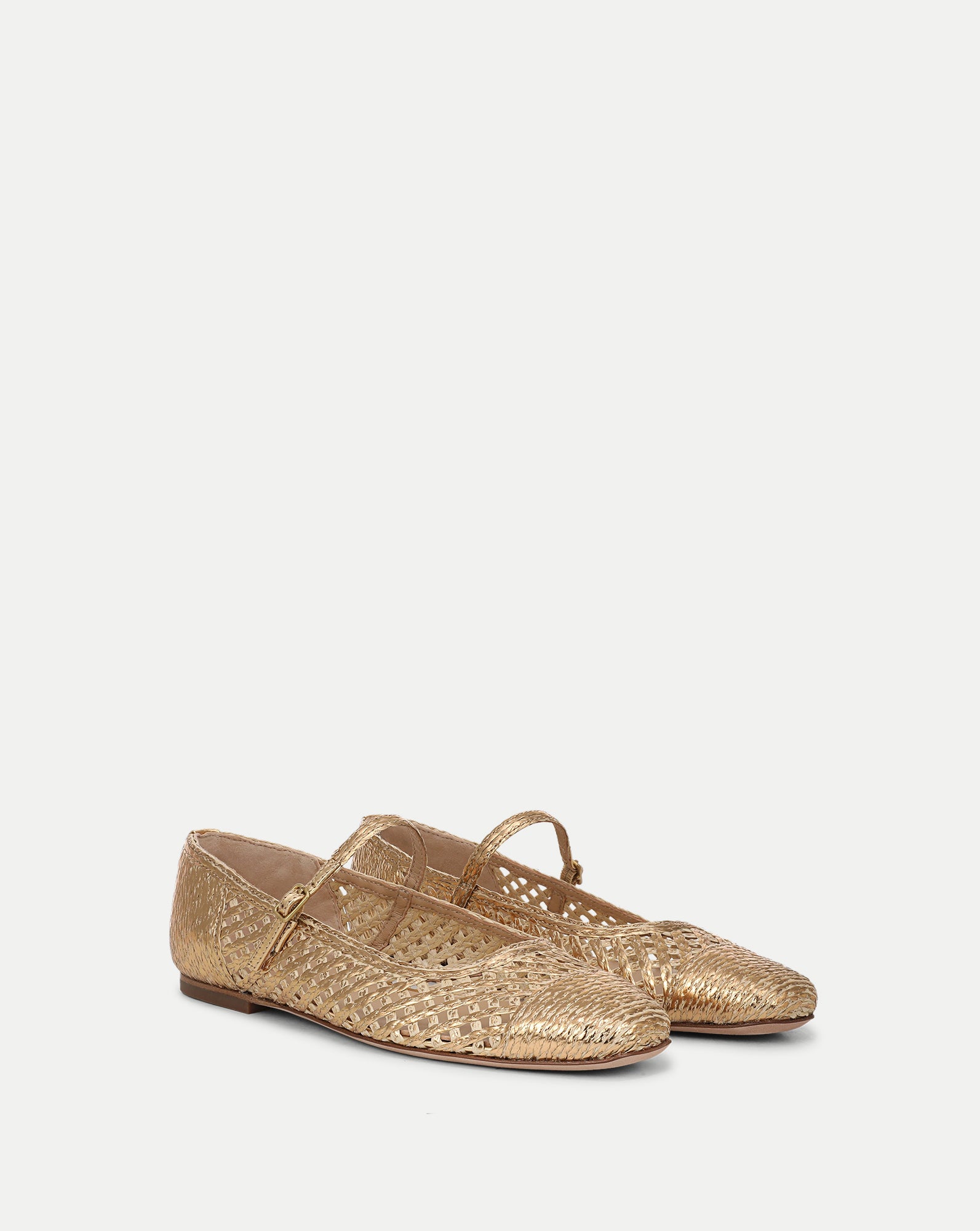 Ellie Woven Raffia Flat in Pale Gold | Veronica Beard