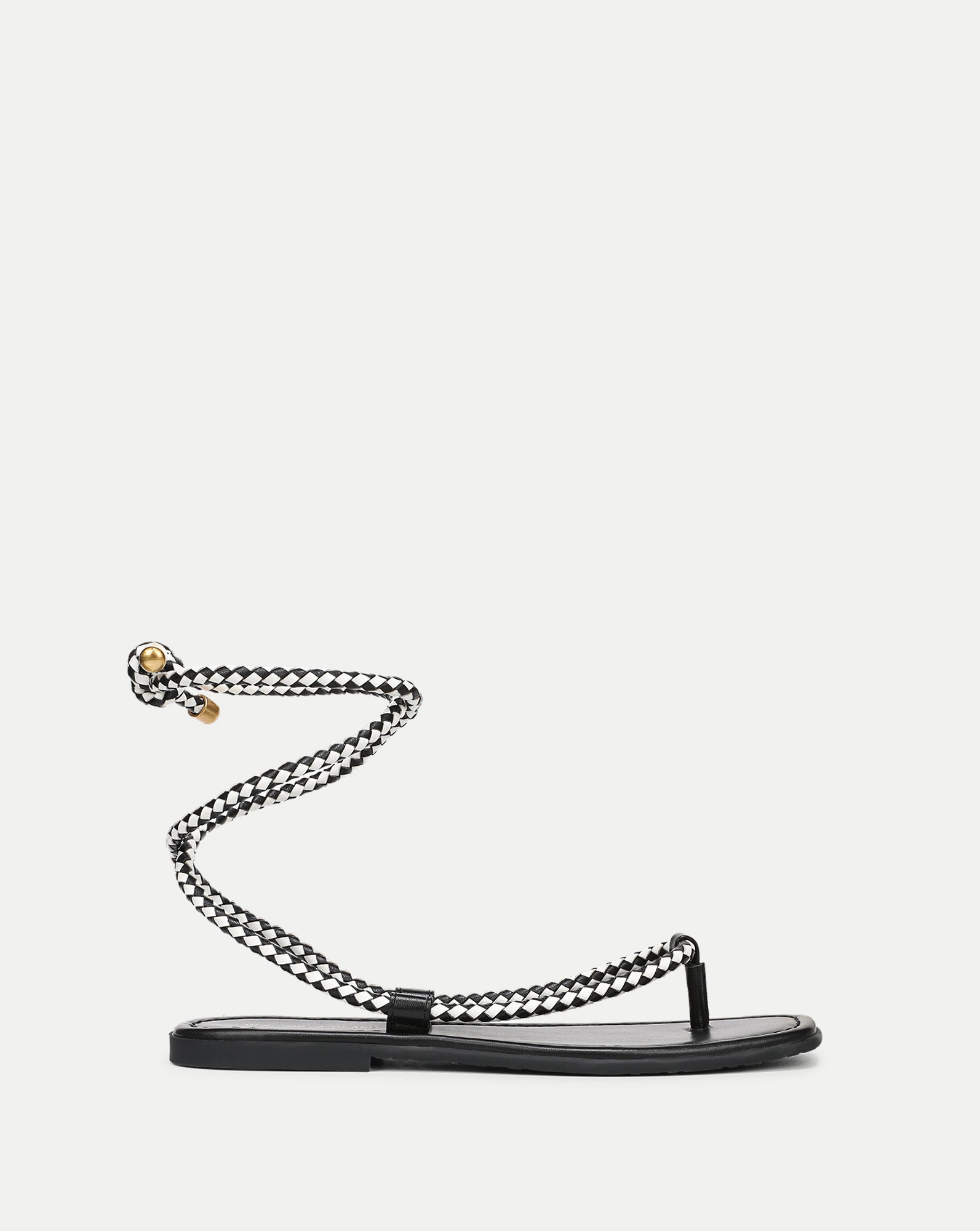 Carmina Wrap Sandal in Black & Coconut White Leather | Veronica Beard