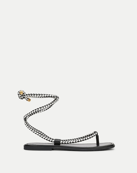 Carmina Wrap Sandal in Black & Coconut White Leather | Veronica Beard