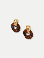 Veronica Beard Gold and dark brown wood interlocking hoop earrings