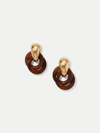 Veronica Beard Gold and dark brown wood interlocking hoop earrings