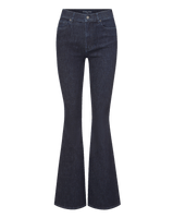 Veronica Beard Dark wash denim flare jeans with a high waist.