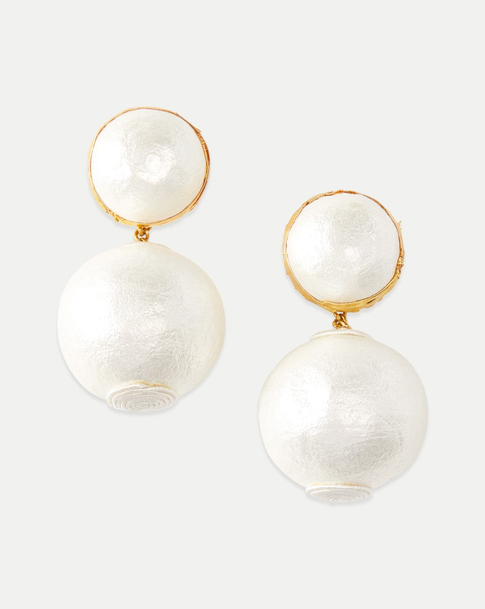 Veronica Beard Pearl 2 Drop Earrings | Clip Backing - White
