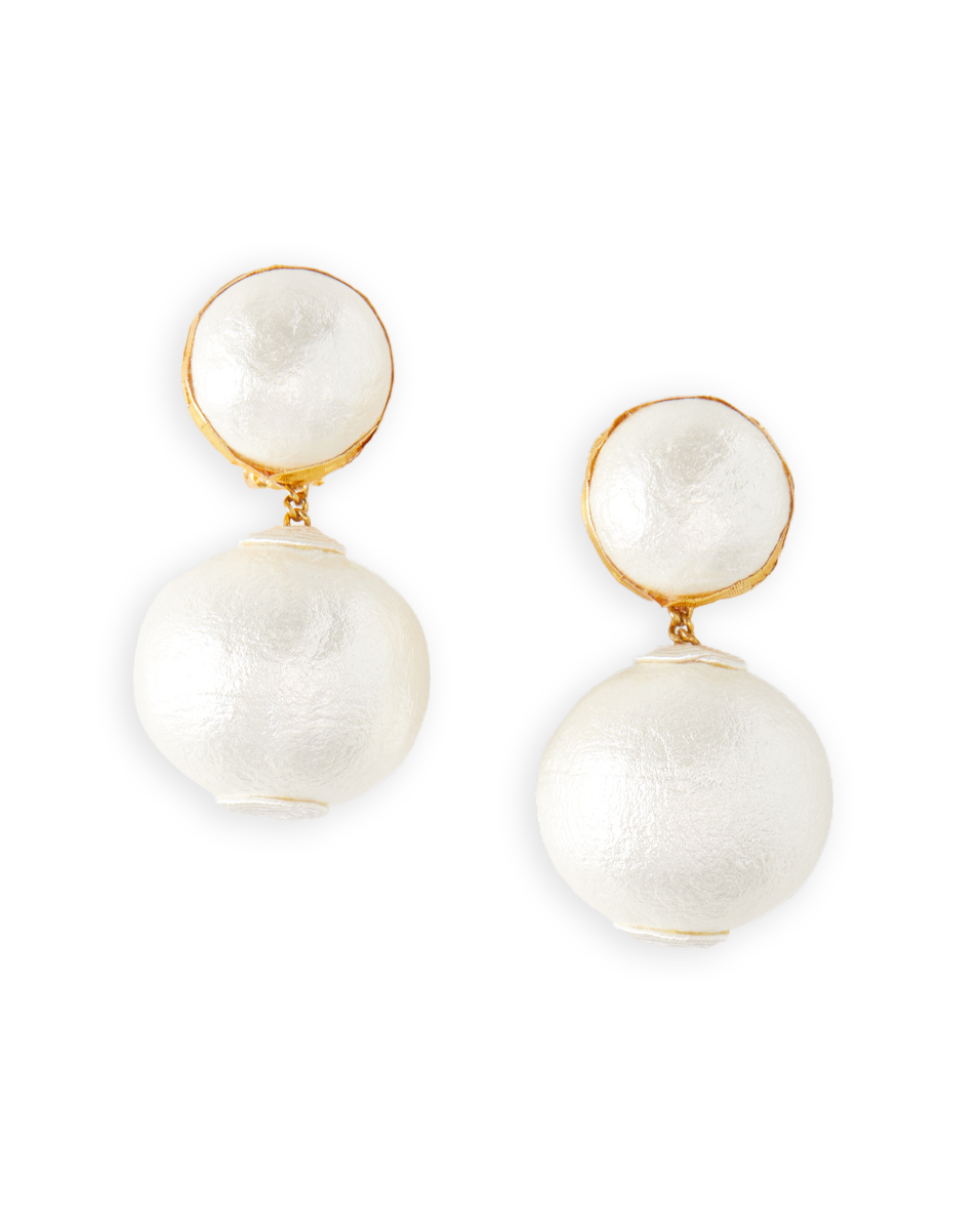 Veronica Beard Pearl 2 Drop Earrings | Clip Backing - White