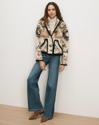 Veronica Beard Cream patterned knit jacket with black trim