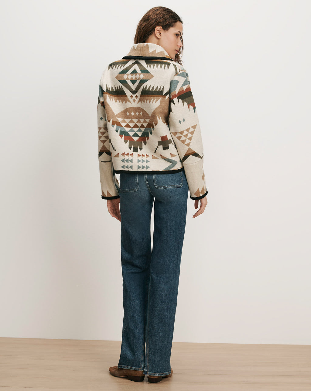 Veronica Beard Cream patterned wool jacket with black trim