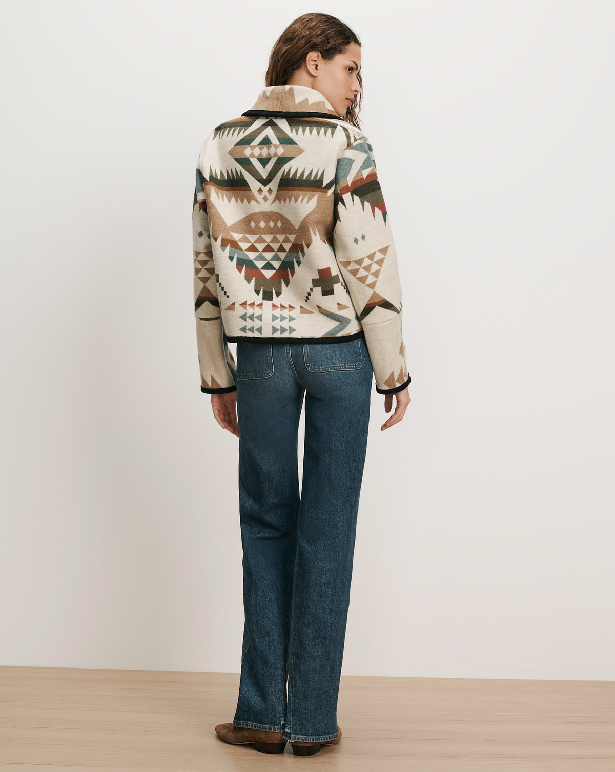Veronica Beard Cream patterned wool jacket with black trim