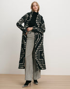 Veronica Beard Black and white geometric pattern long coat