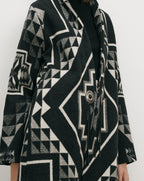 Veronica Beard Black and white geometric patterned wool blend coat.