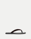Veronica Beard Black leather sandal with a dark red velvet strap.