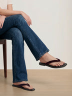 Veronica Beard Burgundy velvet square-toe flip-flops.
