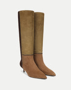 Veronica Beard Lisa Kitten-Heel Boot - Chestnut/Fennel/Espresso