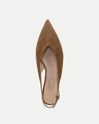 Veronica Beard Brown suede pointed-toe slingback shoe with buckle.