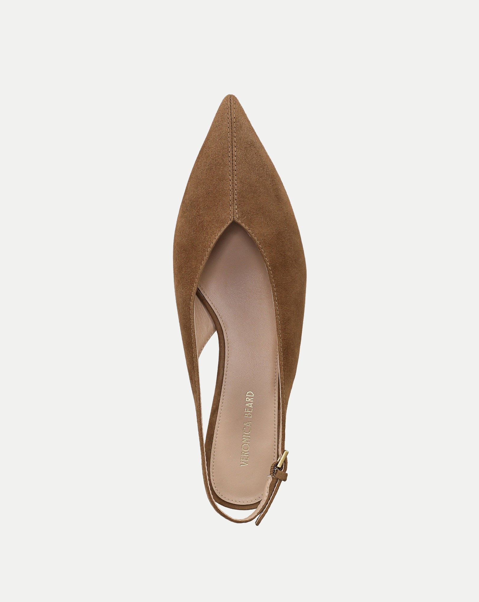 Veronica Beard Brown suede pointed-toe slingback shoe with buckle.