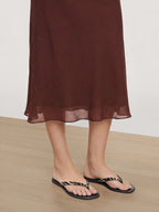 Veronica Beard Brown midi skirt, sheer hem, with black sandals