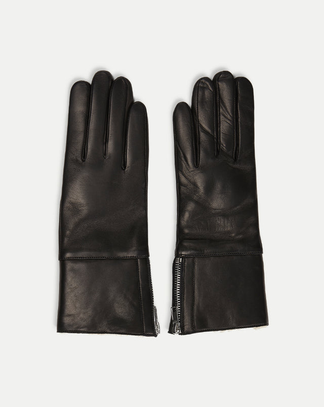 Tech Leather Shearling Gloves - Black/Natural - 3