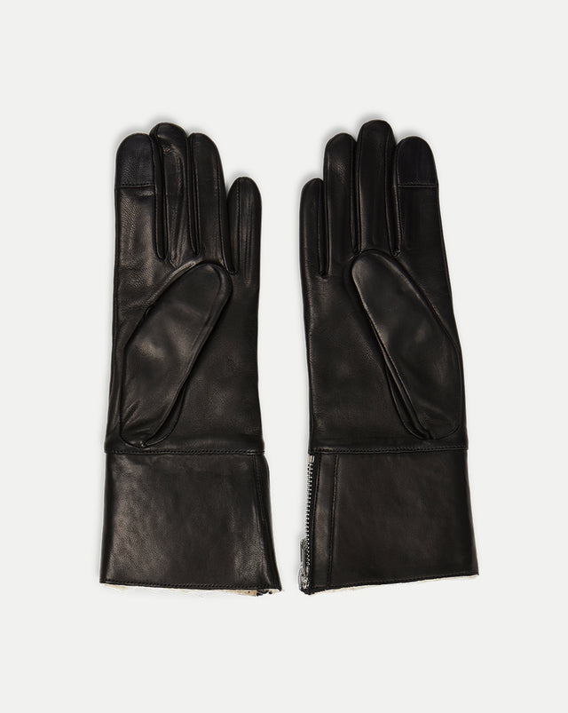 Tech Leather Shearling Gloves - Black/Natural - 4
