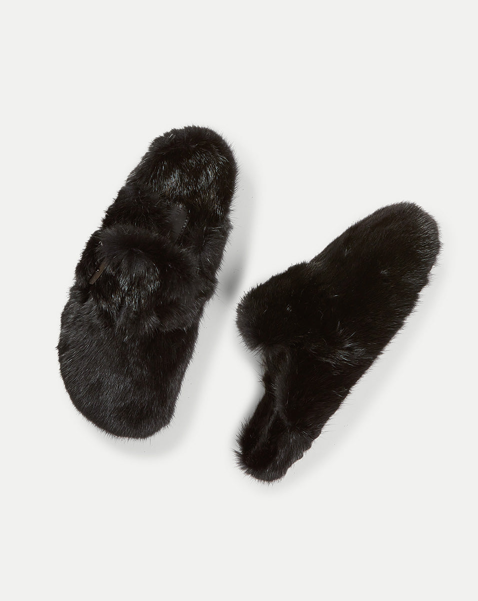 Mink Clog Slippers in Black | Veronica Beard