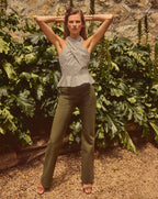 Veronica Beard Crosbie Patch Pocket Slim Wide-Leg Pant - Army Green