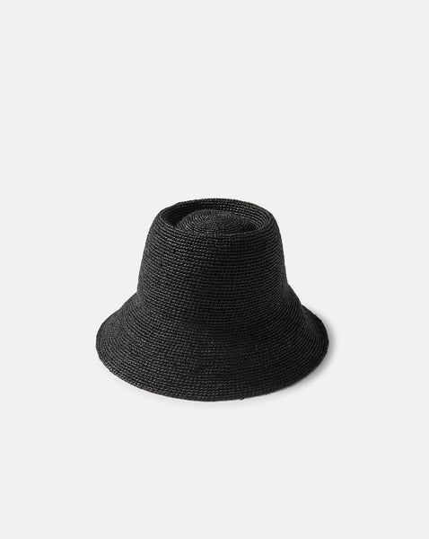 Felix Raffia Straw Bucket Hat in Black | Veronica Beard
