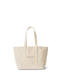 Veronica Beard Beige canvas tote bag with black cursive text.