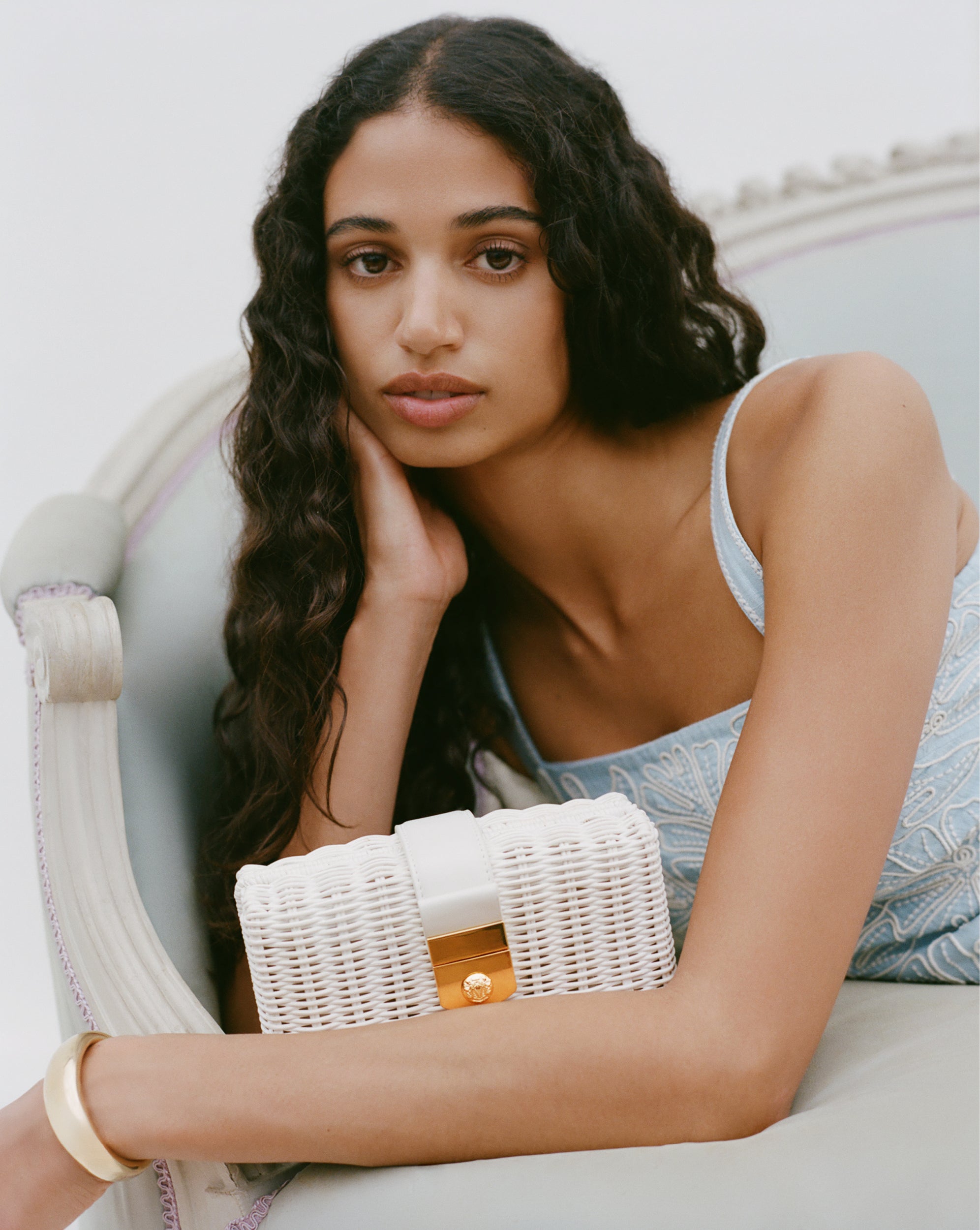 Veronica Beard Lock Box Clutch in White | Veronica Beard