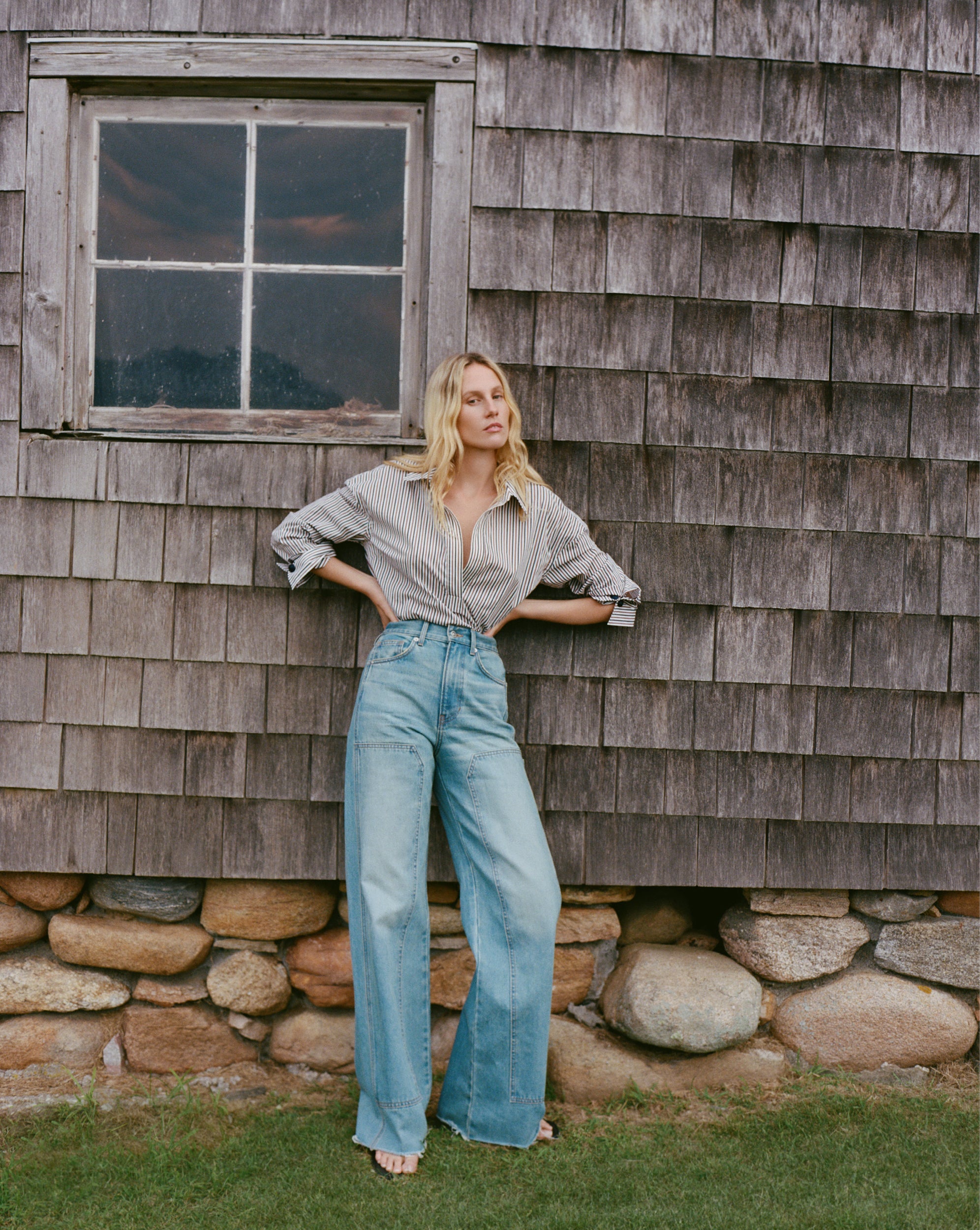 Taylor Wide-Leg Jean with Chaps in Blue Denim | Veronica Beard