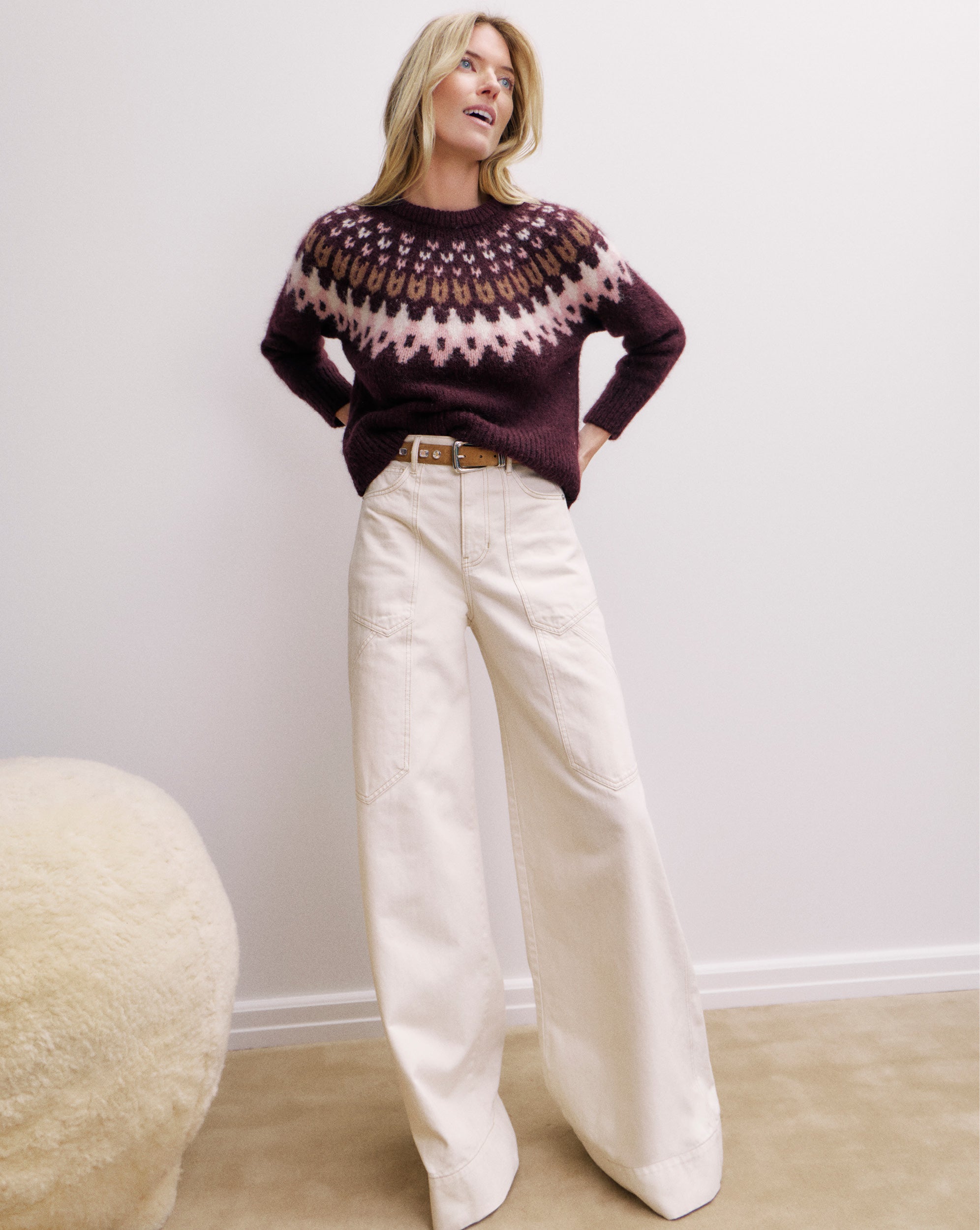 Freddy Wide-Leg Cargo Jean in Ecru | Veronica Beard