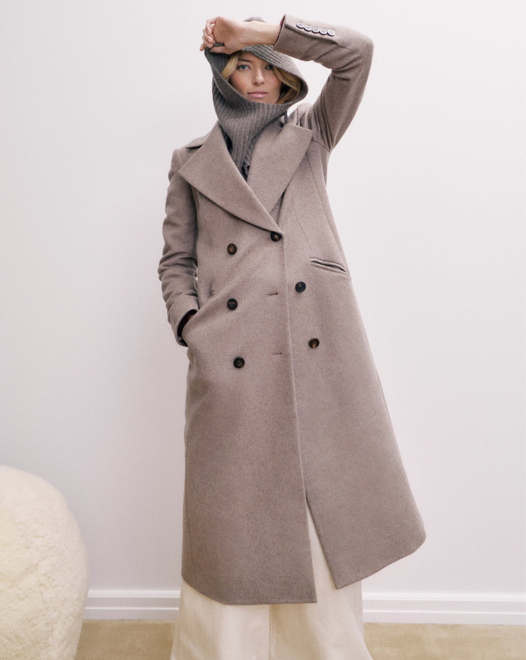 Veronica Beard Seth Wool-Cashmere Dickey Coat - Taupe Melange