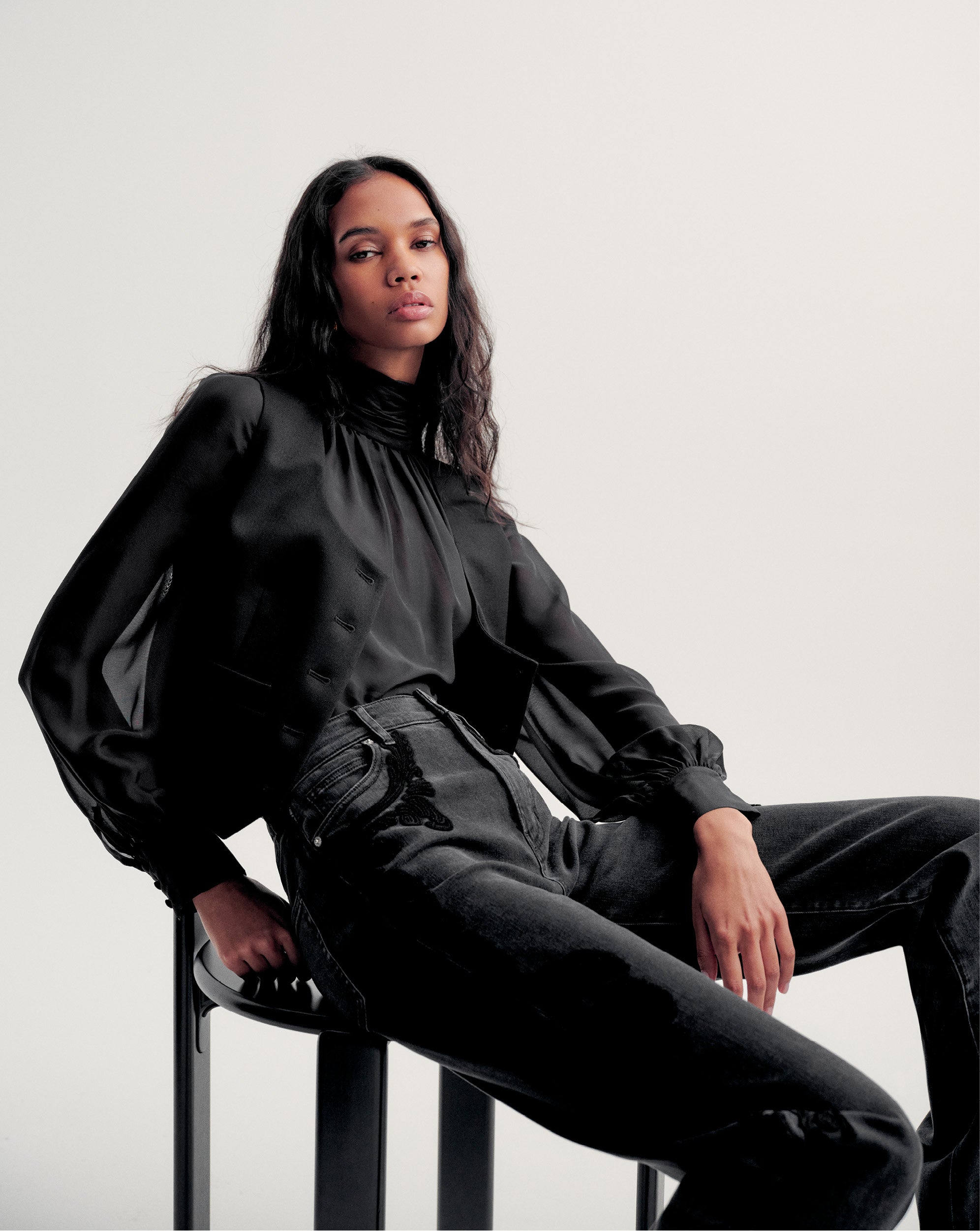 Alyssa Silk Turtleneck Blouse in Black | Veronica Beard