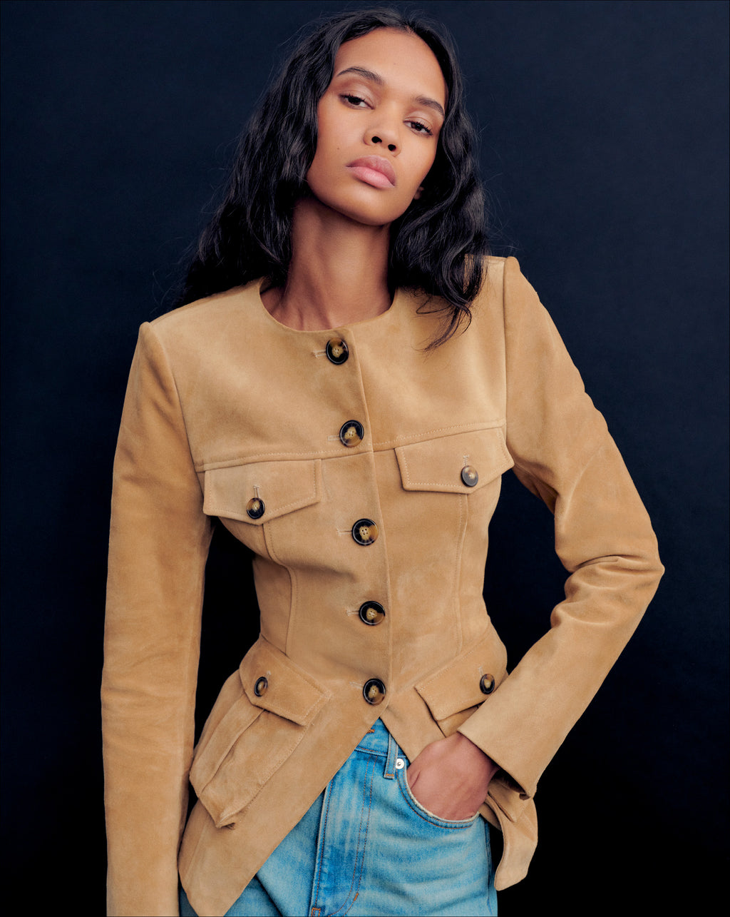 Veronica Beard Orrin Suede Jacket - Desert Khaki