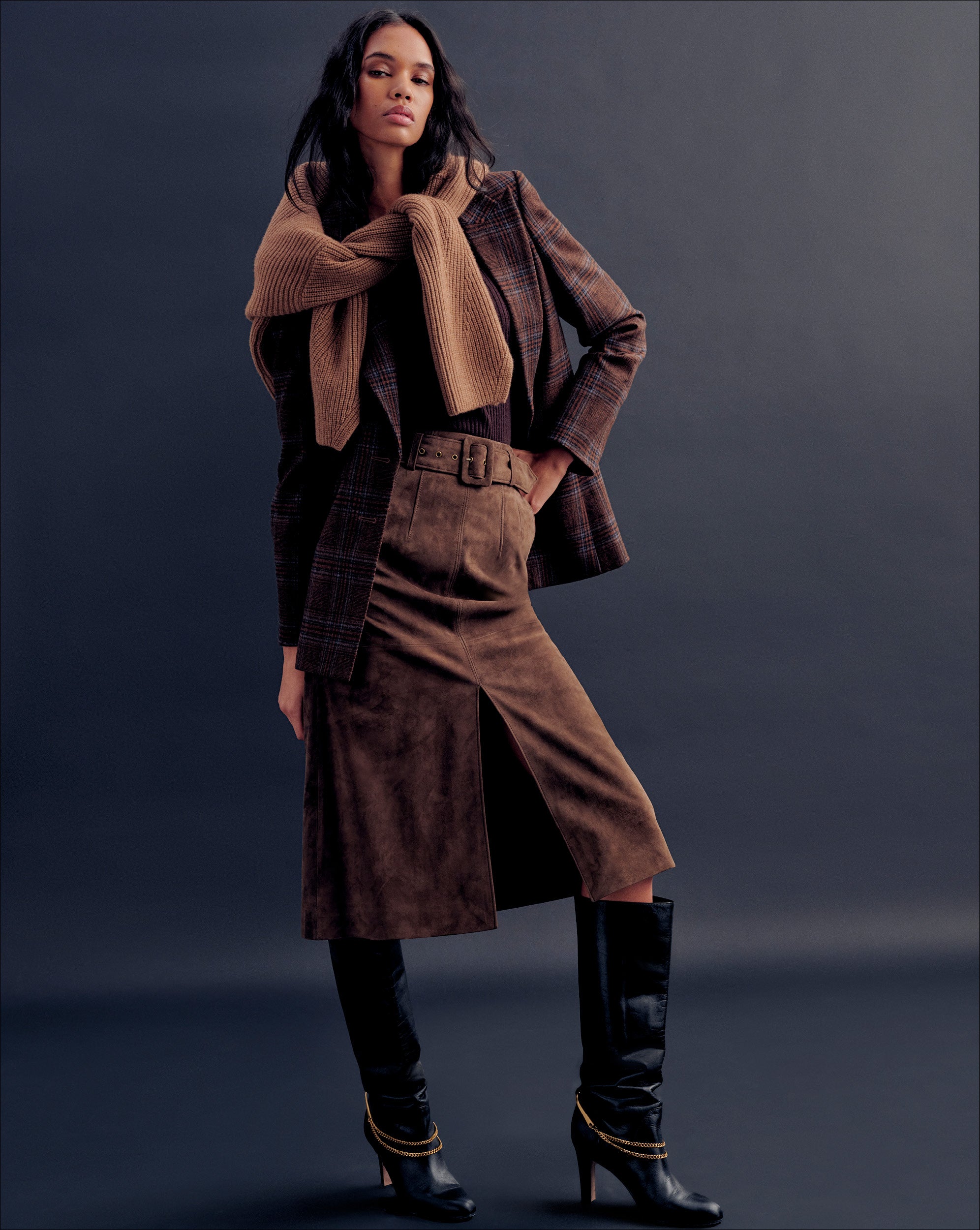 Alexie Suede Midi Skirt in Mocha Brown | Veronica Beard