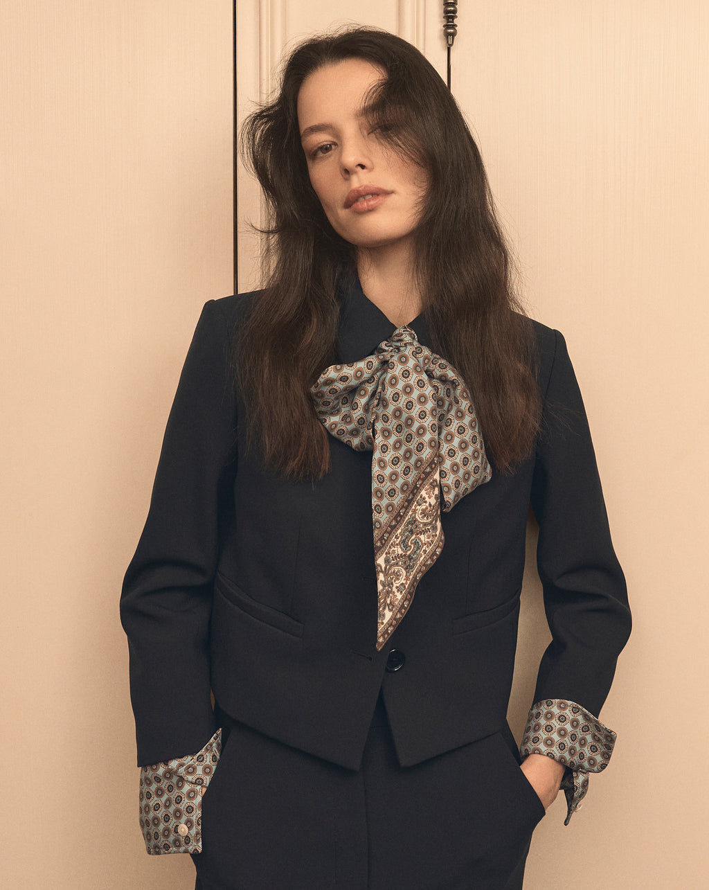 Veronica Beard Ismena Removable Scarf Jacket - Navy