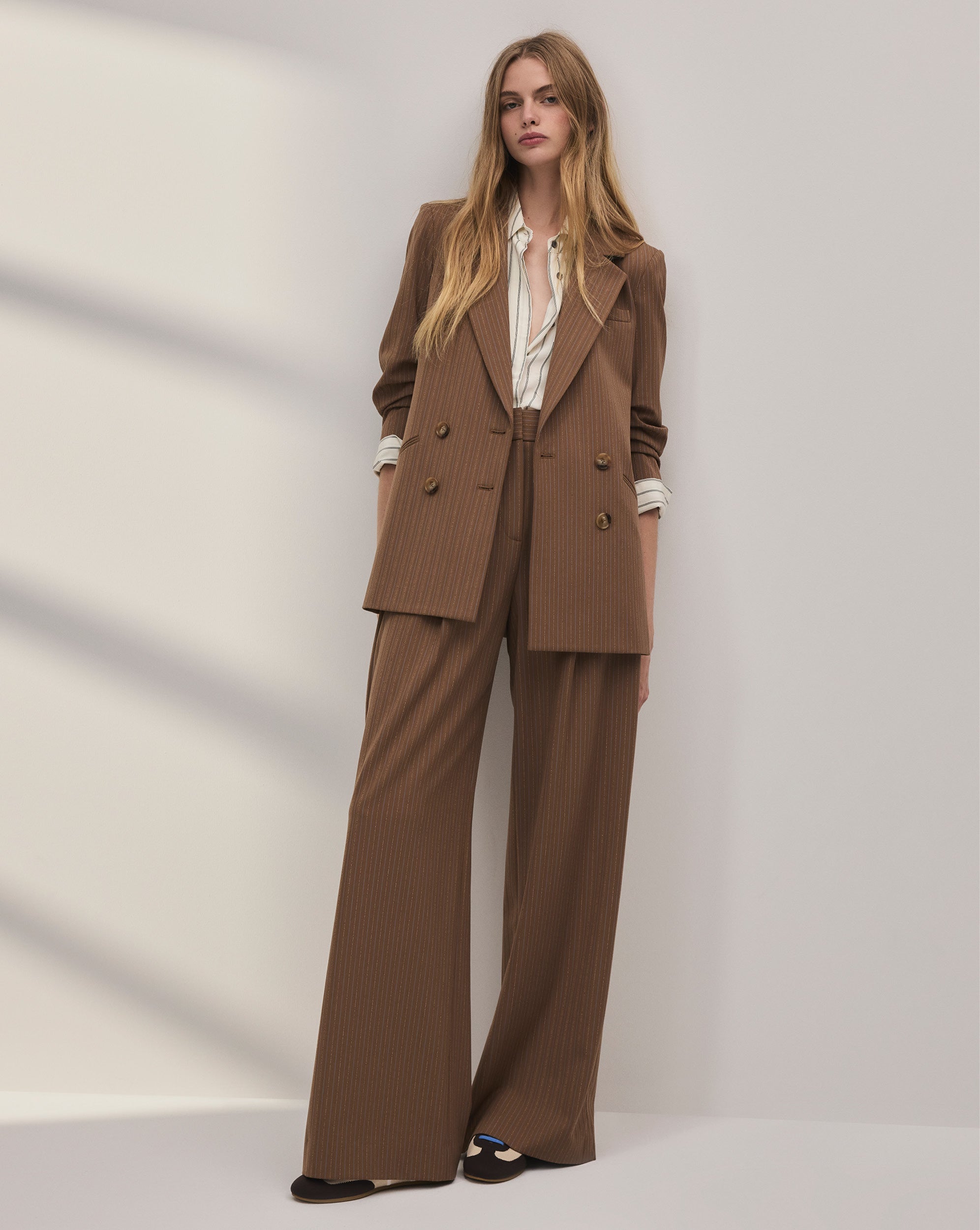 Rupert Dickey Jacket in Brown Pinstripe Malt Multi | Veronica Beard