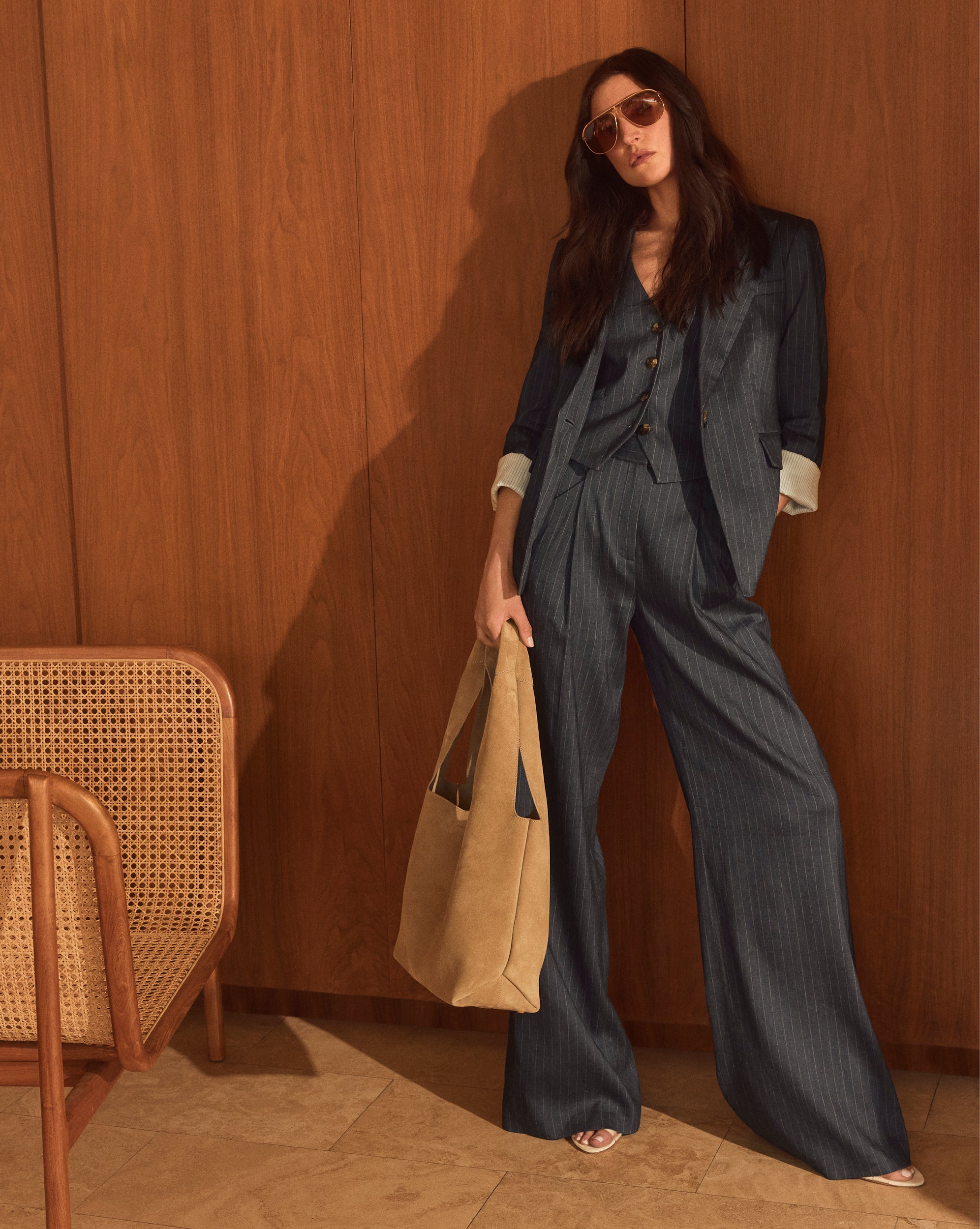 Veronica Beard Obie Pinstripe Dickey Jacket - Blue/Dove White