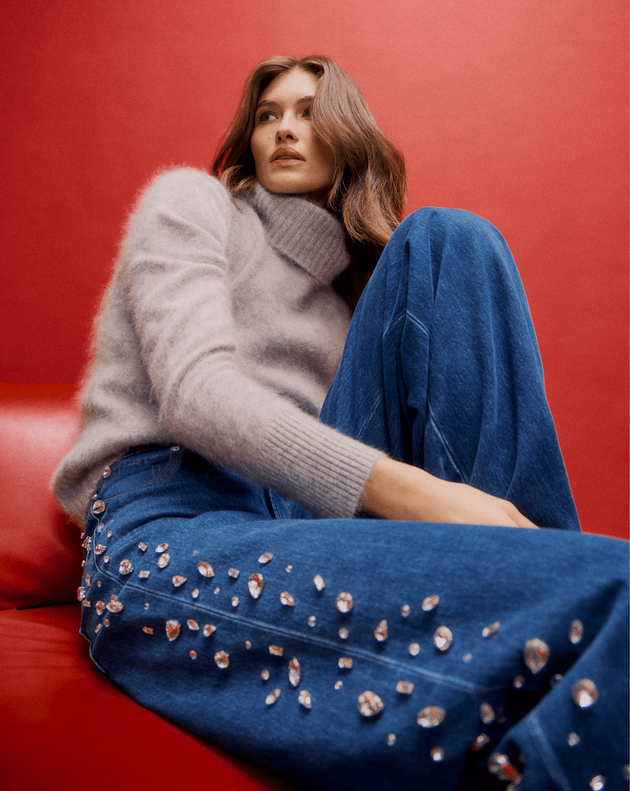 Kasey Embellished Wide-Leg Jean in Stoned Bright Blue | Veronica Beard