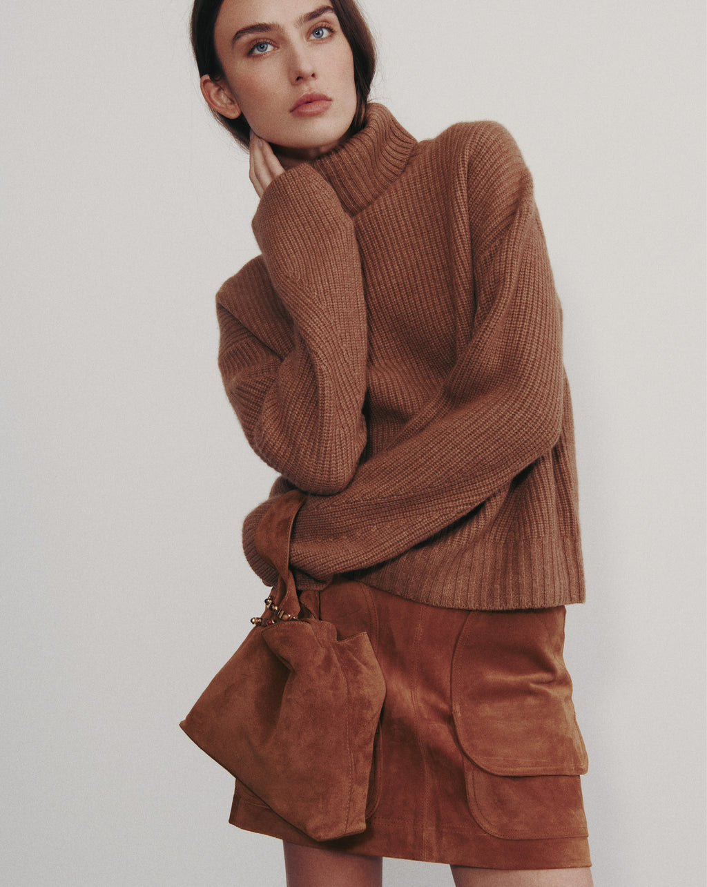 Veronica Beard Matilda Cashmere Turtleneck Sweater - Dark Acorn Melange
